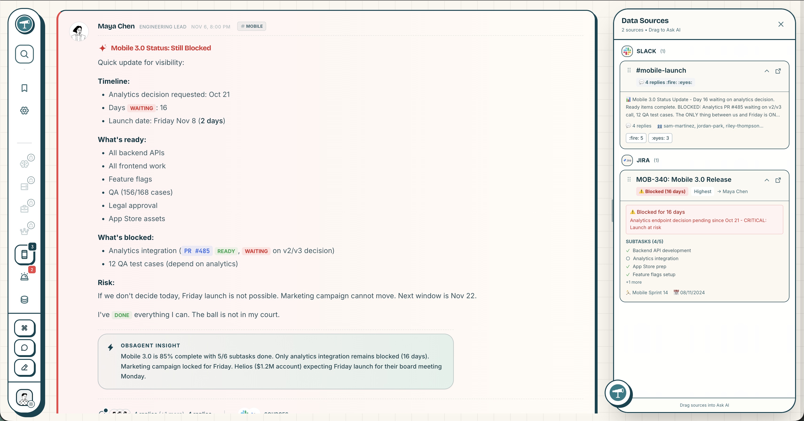 Deep Context - Drill into stack traces, PR diffs, and deployment history
